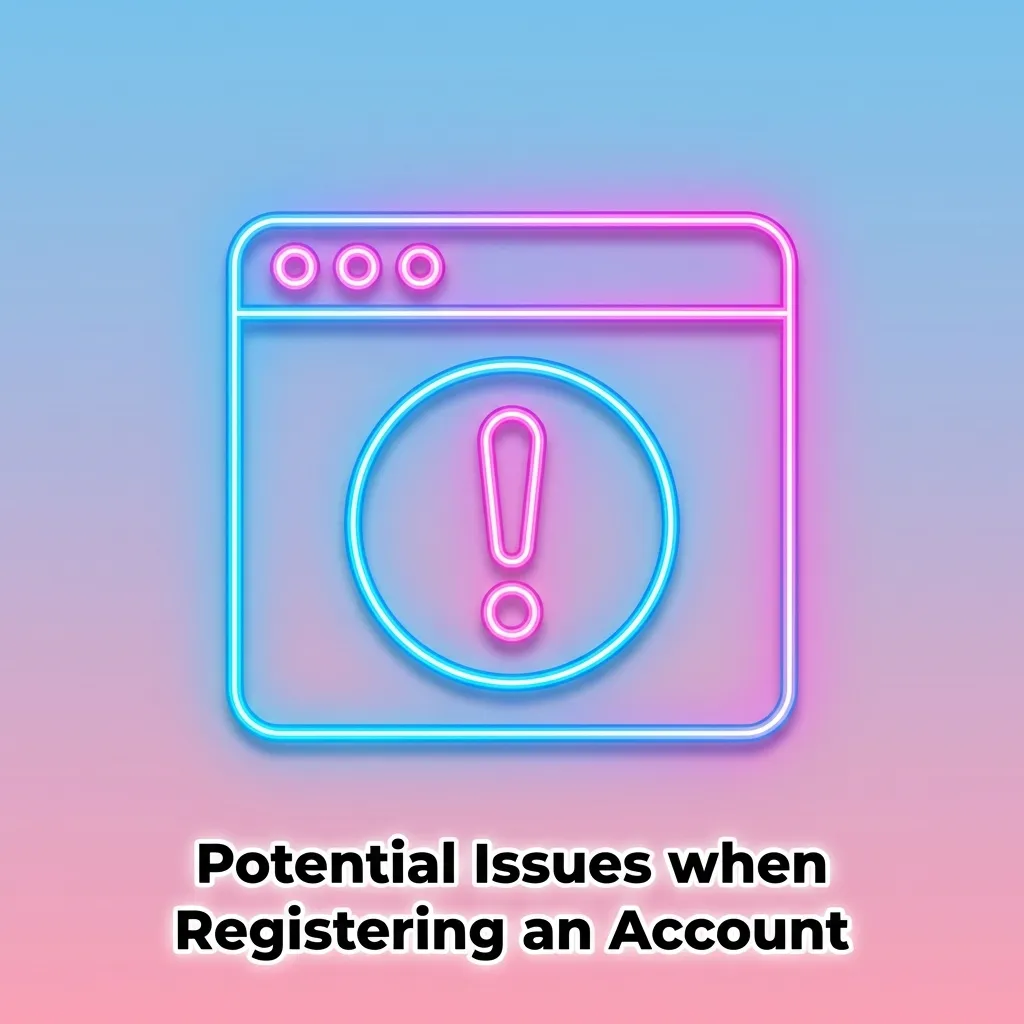 Troubleshooting guide showing common account registration problems and solutions for technical and verification issues