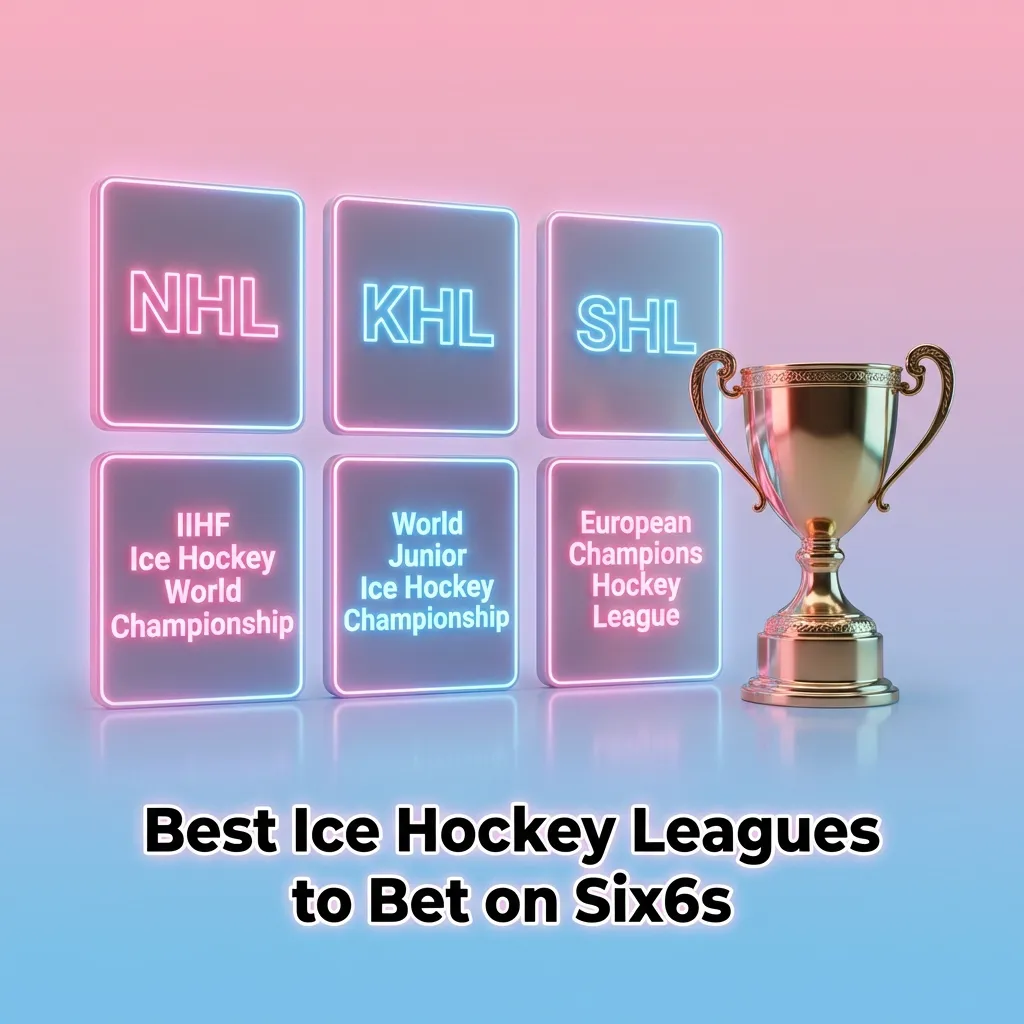 Ice hockey player on ice with logos of NHL, KHL, SHL, and other major betting leagues on Six6s platform
